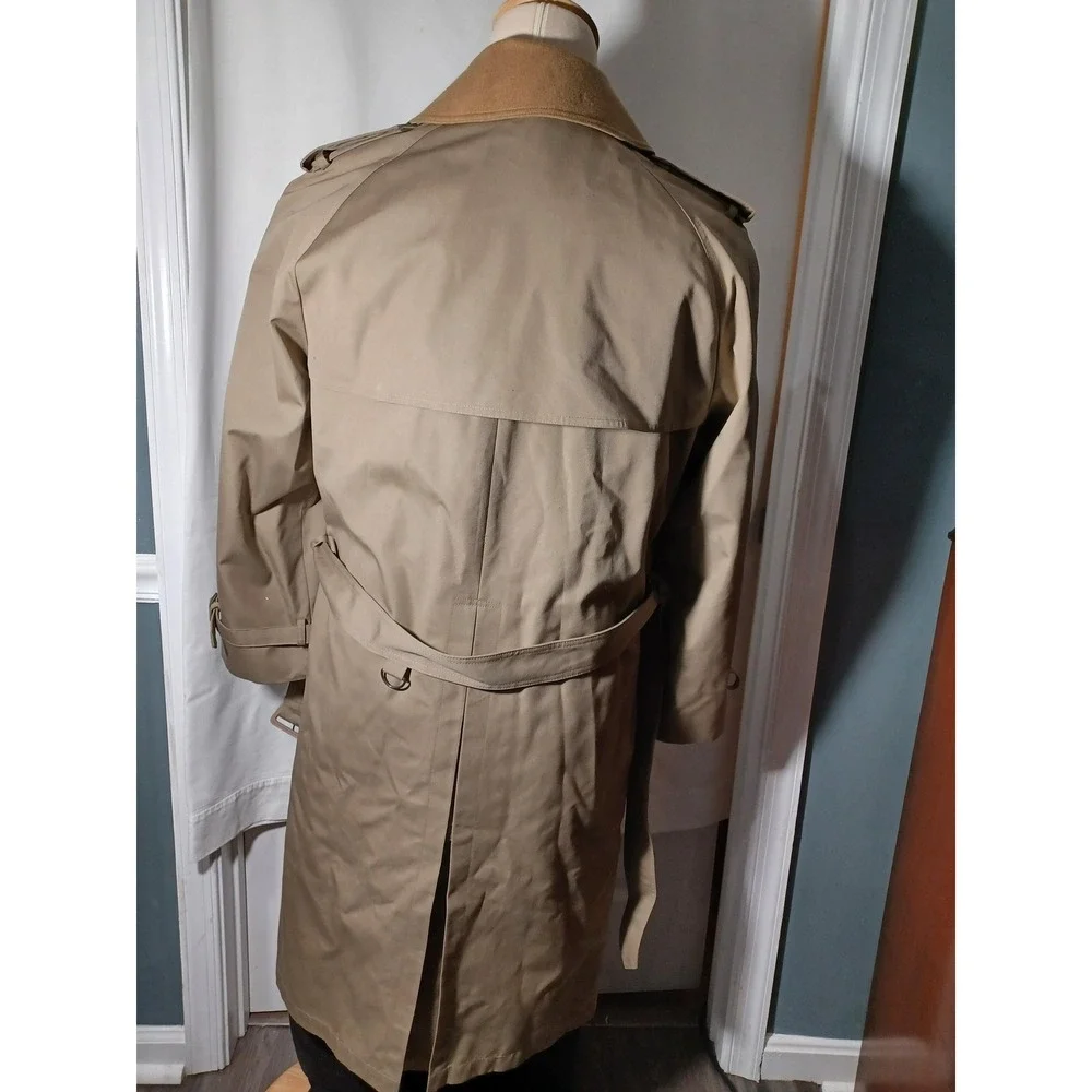 J.G. Hook Trench Coat Mens 40L Beige Belted Wool‎ Liner Rain Long Classic